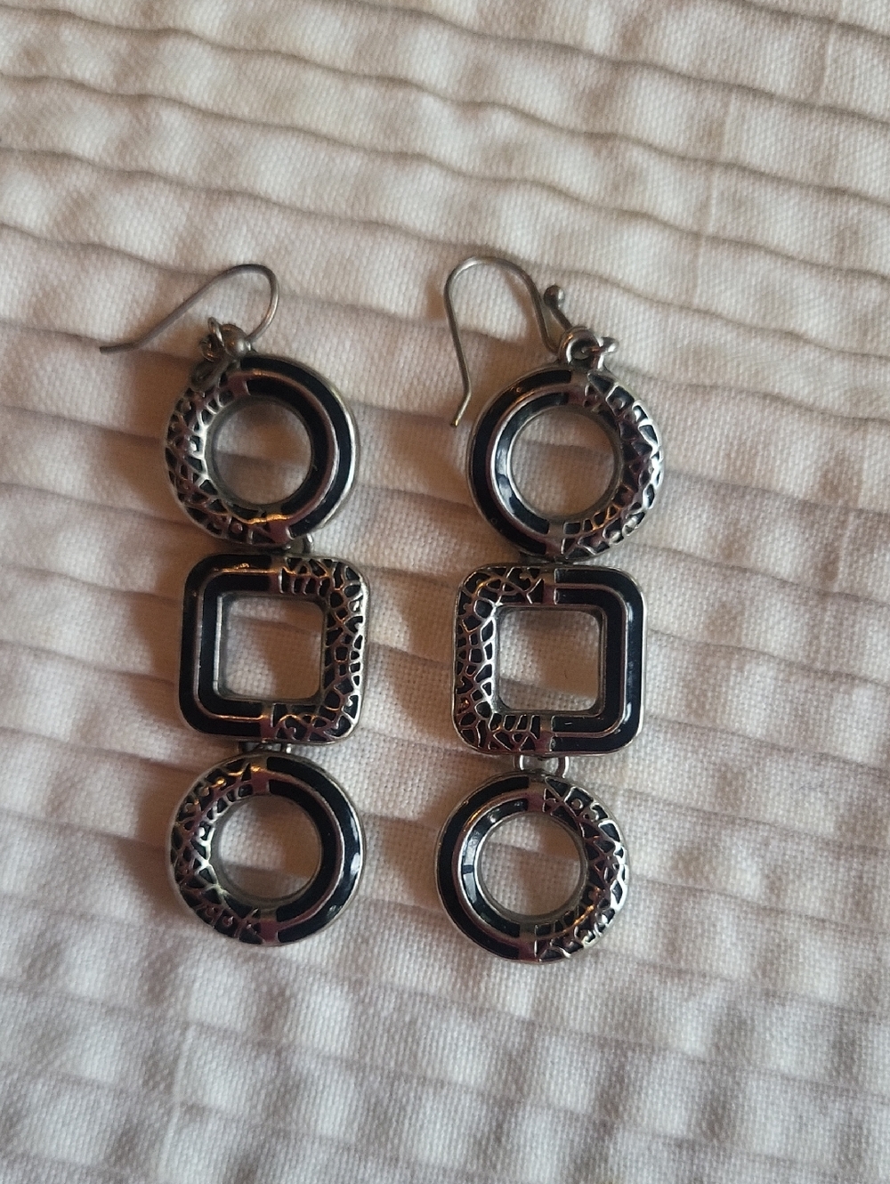 Lia Sophia Silver-Tone Geometric Drop Earrings in Black and Silver